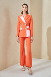 Coral Color Block Double Breasted Flare Pantsuit - FashionByTeresa
